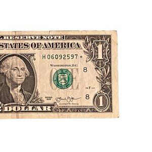 H Star Note One Dollar Bill H06092597*  3.2M Federal Reserve Error $1 Low Rare